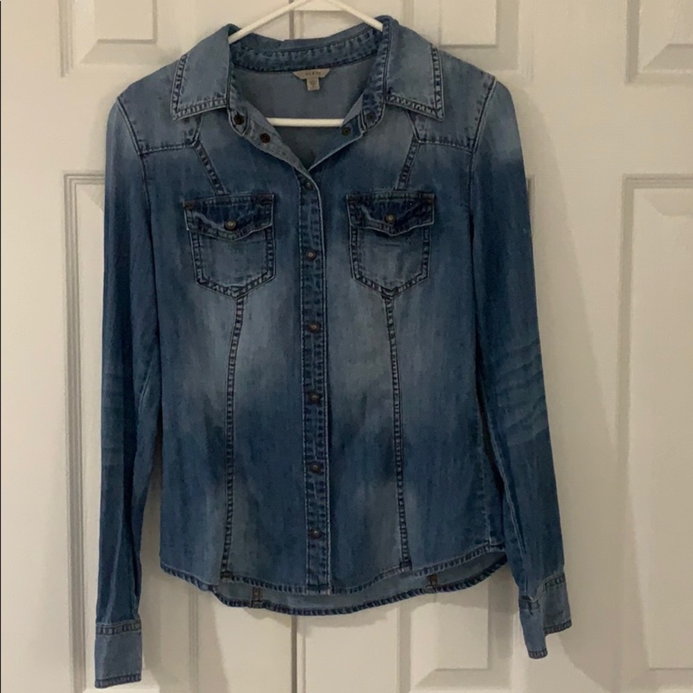 Guess denim snap down blouse Size small